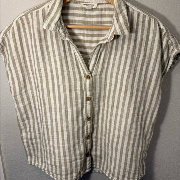 beachlunchlounge Tops - Casual Striped Linen Button-Down Shirt for Women